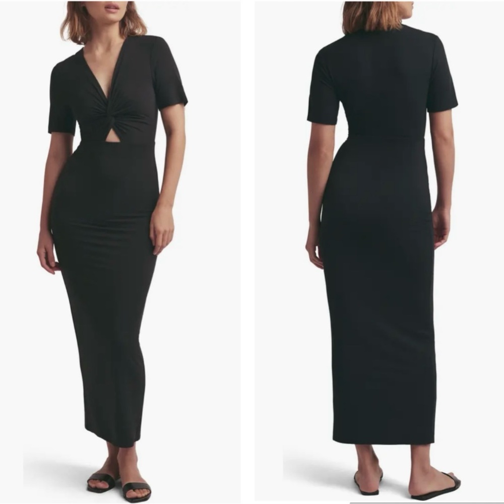 Favorite Daughter Black Twist-Front Midi Dress